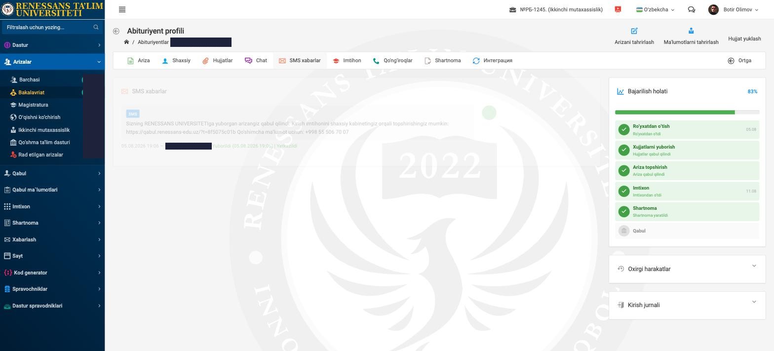 Abituriyent profili / SMS xabarlar